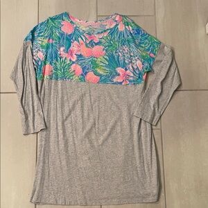 Lilly Pulitzer Finn Gray and Tropical Print Long Sleeve Dress